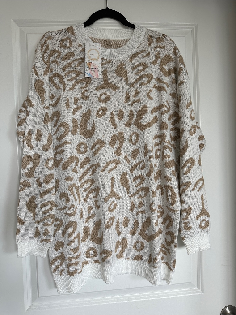 Neutral Leopard-Print Crewneck Sweater Dress - Women's